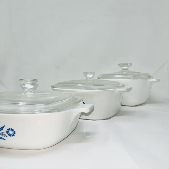 Vintage Corning Ware Casserole Baking Dishes x 3 Blue Cornflower (H4) 6 Pc USA - Picture 3 of 14